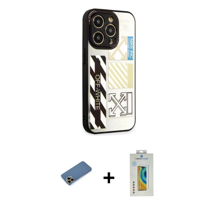 MARSİLYAN™- iPhone 12 Pro Max Kılıf Odak Klasik Serisi - Siyah Polymer Nano Ekran Koruyucu + Shine Kamera Lens Koruma Cam - GD