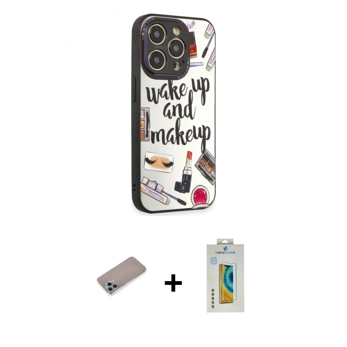 MARSİLYAN™- iPhone 12 Pro Max Kılıf Odak Klasik Serisi - Siyah Polymer Nano Ekran Koruyucu + Shine Kamera Lens Koruma Cam - SABE