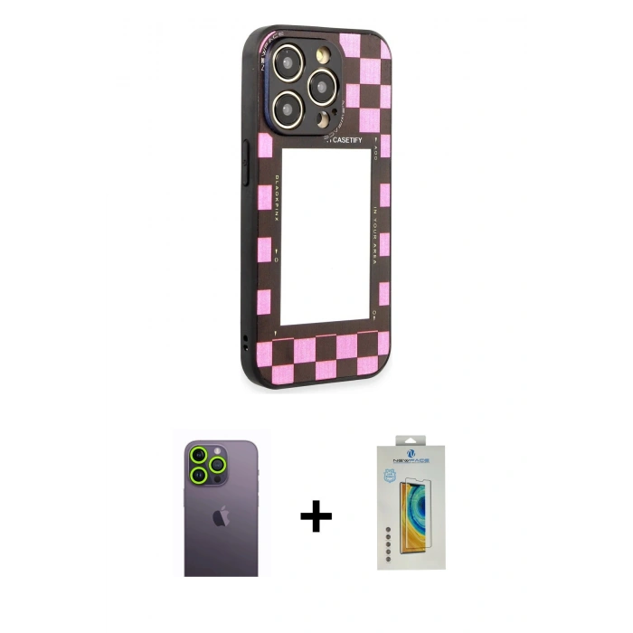 MARSİLYAN™- iPhone 12 Pro Max Kılıf Odak Klasik Serisi - Siyah Polymer Nano Ekran Koruyucu + Yeşil Neon Fosforlu Kamera Lens
