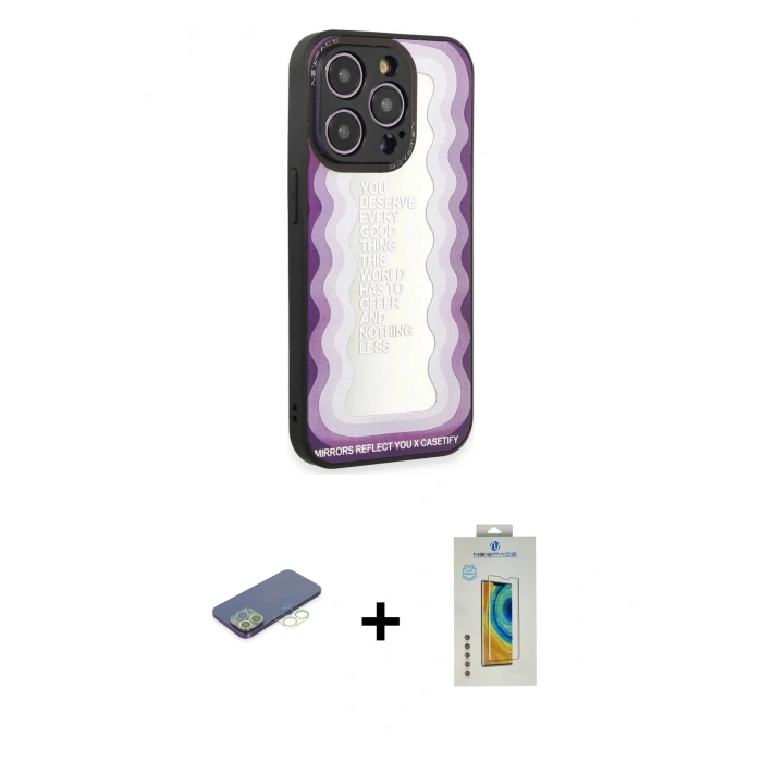 MARSİLYAN™- iPhone 12 Pro Max Kılıf Odak Klasik Serisi - Siyah Polymer Nano Ekran Koruyucu + Renkli Kamera Lens Koruma Cam - YL
