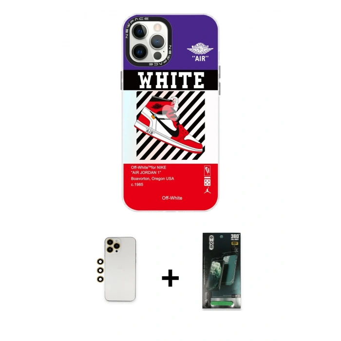 MARSİLYAN™- iPhone 12 Pro Max Kılıf Siluet Çizgi Koleksiyonu - Şeffaf 360 Full Body Arka Koruyucu + Gold Shine Kamera Lens