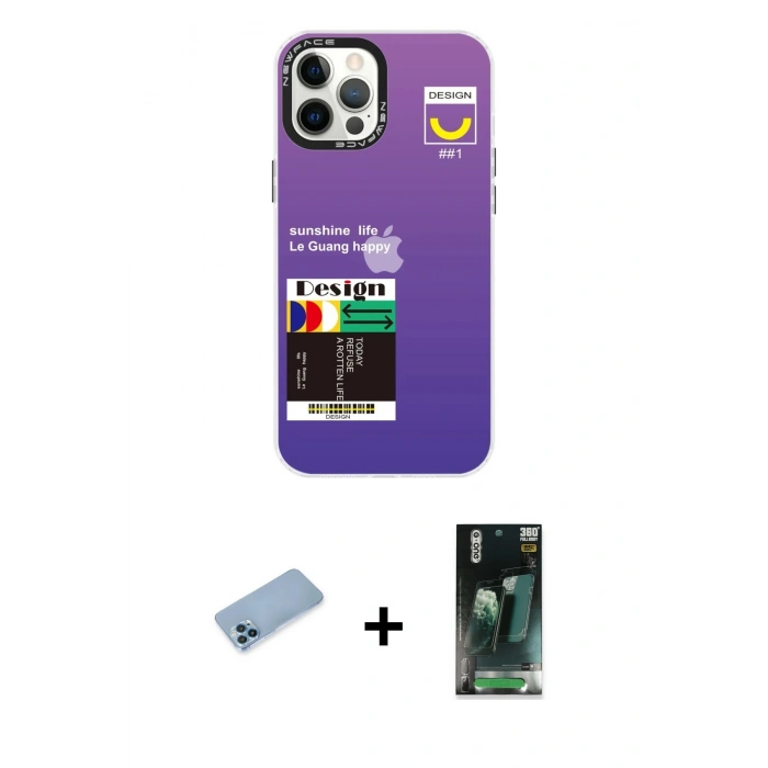 MARSİLYAN™- iPhone 12 Pro Max Kılıf Siluet Çizgi Koleksiyonu - Şeffaf 360 Full Body Arka Koruyucu + Shine Kamera Lens Koruma Cam - MI