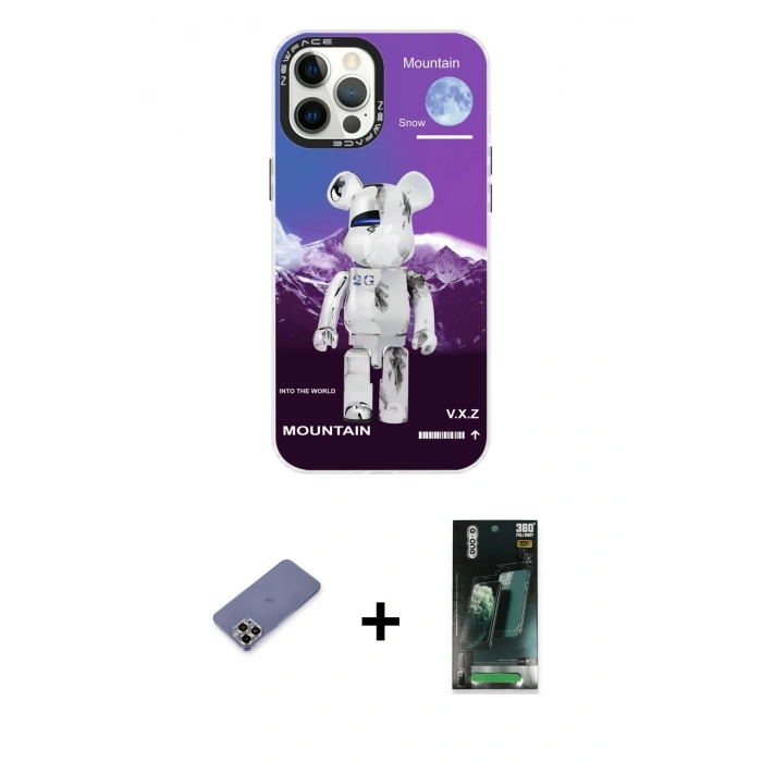 MARSİLYAN™- iPhone 12 Pro Max Kılıf Siluet Çizgi Koleksiyonu - Şeffaf 360 Full Body Arka Koruyucu + Metal Kamera Lens Koruma Cam - GD