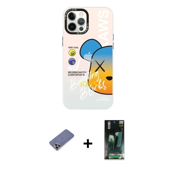 MARSİLYAN™- iPhone 12 Pro Max Kılıf Siluet Çizgi Koleksiyonu - Şeffaf 360 Full Body Arka Koruyucu + Metal Kamera Lens Koruma Cam - GD