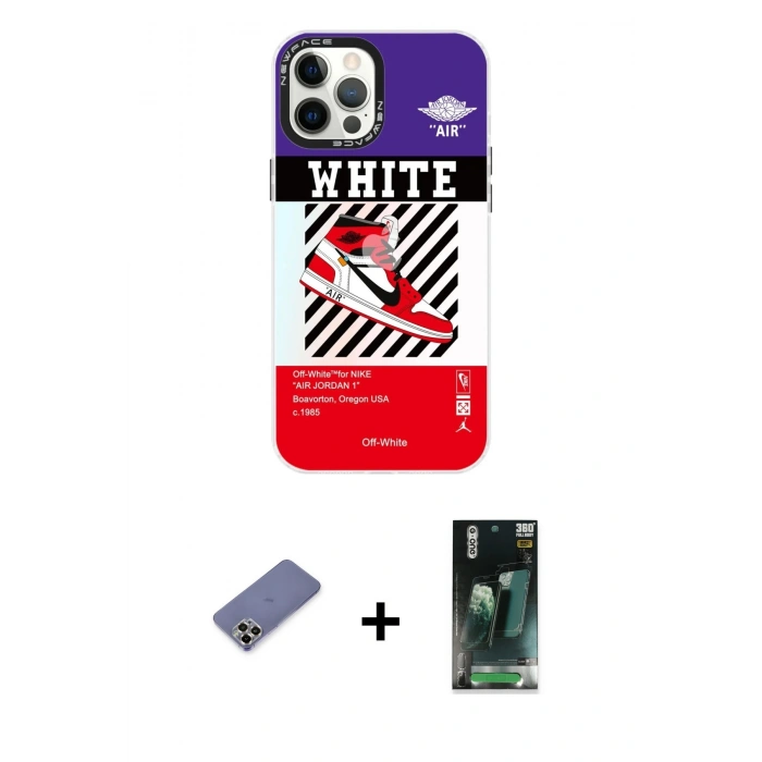 MARSİLYAN™- iPhone 12 Pro Max Kılıf Siluet Çizgi Koleksiyonu - Şeffaf 360 Full Body Arka Koruyucu + Metal Kamera Lens Koruma Cam - GD
