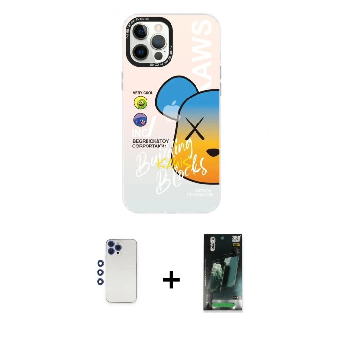 MARSİLYAN™- iPhone 12 Pro Max Kılıf Siluet Çizgi Koleksiyonu - Şeffaf 360 Full Body Arka Koruyucu + Shine Kamera Lens - LT