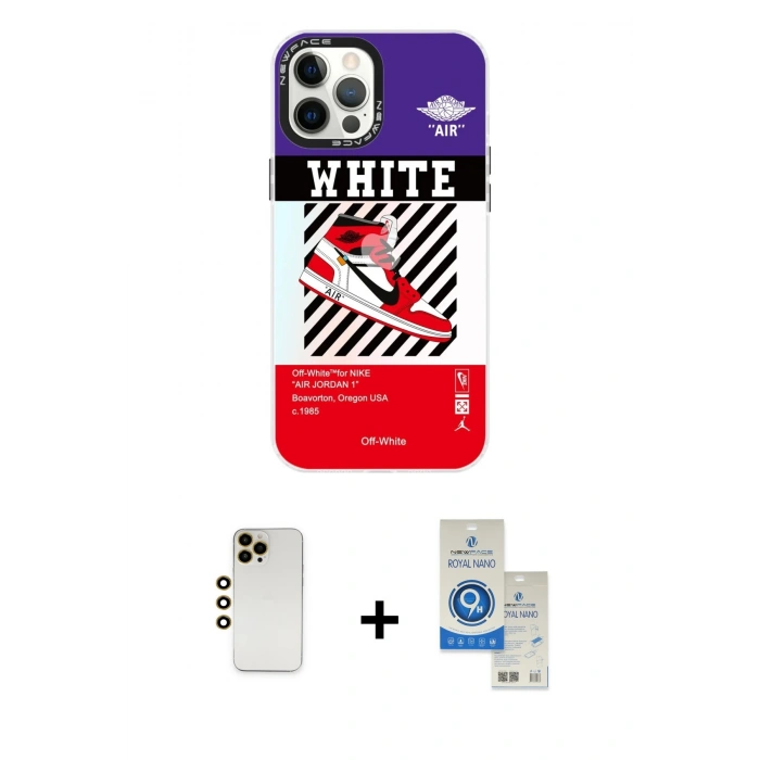 MARSİLYAN™- iPhone 12 Pro Max Kılıf Siluet Çizgi Koleksiyonu - Şeffaf Royal Nano Ekran Koruyucu + Shine Kamera Lens - GD