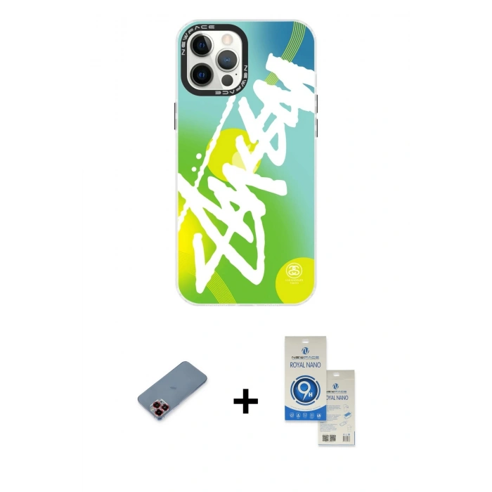 MARSİLYAN™- iPhone 12 Pro Max Kılıf Siluet Çizgi Koleksiyonu - Şeffaf Royal Nano Ekran Koruyucu + Metal Kamera Lens Koruma Cam - KI