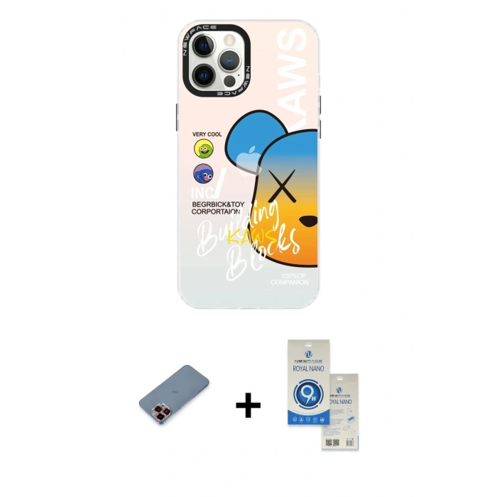 MARSİLYAN™- iPhone 12 Pro Max Kılıf Siluet Çizgi Koleksiyonu - Şeffaf Royal Nano Ekran Koruyucu + Metal Kamera Lens Koruma Cam - KI