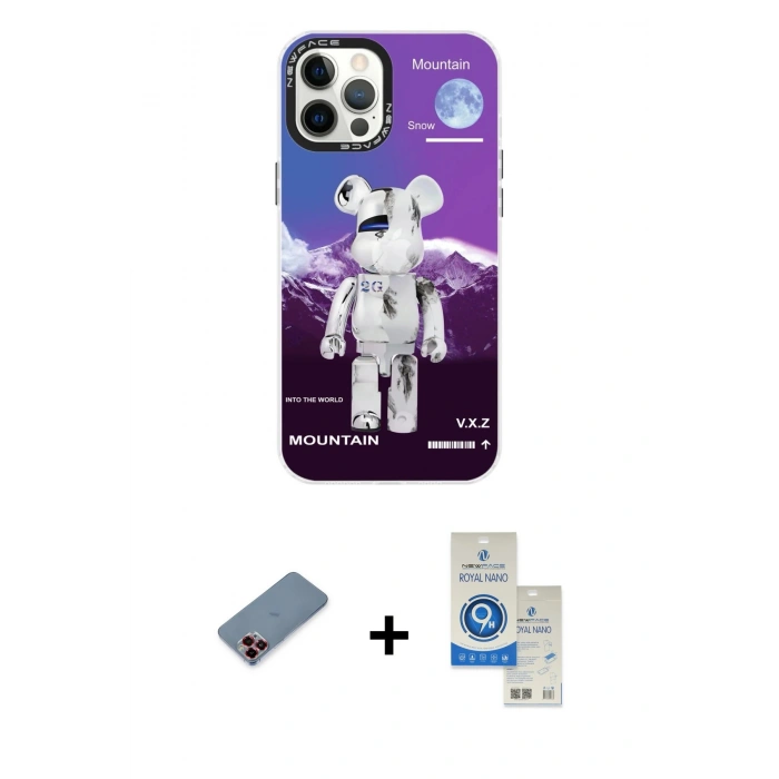 MARSİLYAN™- iPhone 12 Pro Max Kılıf Siluet Çizgi Koleksiyonu - Şeffaf Royal Nano Ekran Koruyucu + Metal Kamera Lens Koruma Cam - KI
