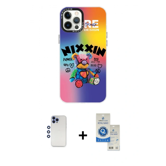MARSİLYAN™- iPhone 12 Pro Max Kılıf Siluet Çizgi Koleksiyonu - Şeffaf Royal Nano Ekran Koruyucu + Shine Kamera Lens - LT