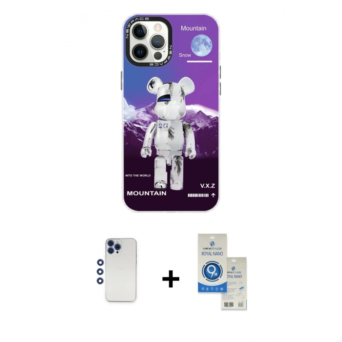 MARSİLYAN™- iPhone 12 Pro Max Kılıf Siluet Çizgi Koleksiyonu - Şeffaf Royal Nano Ekran Koruyucu + Shine Kamera Lens - LT