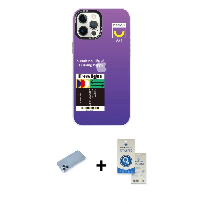 MARSİLYAN™- iPhone 12 Pro Max Kılıf Siluet Çizgi Koleksiyonu - Şeffaf Royal Nano Ekran Koruyucu + Shine Kamera Lens Koruma Cam - MI