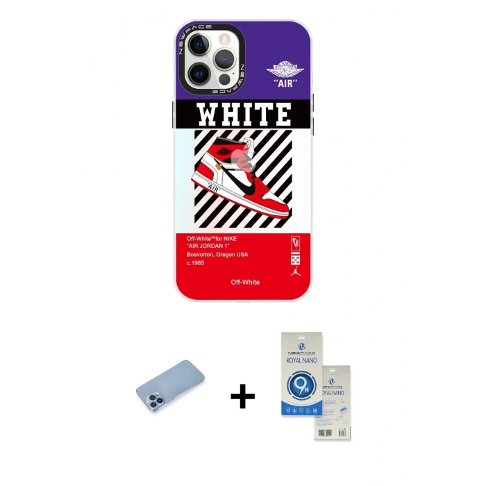 MARSİLYAN™- iPhone 12 Pro Max Kılıf Siluet Çizgi Koleksiyonu - Şeffaf Royal Nano Ekran Koruyucu + Shine Kamera Lens Koruma Cam - MI