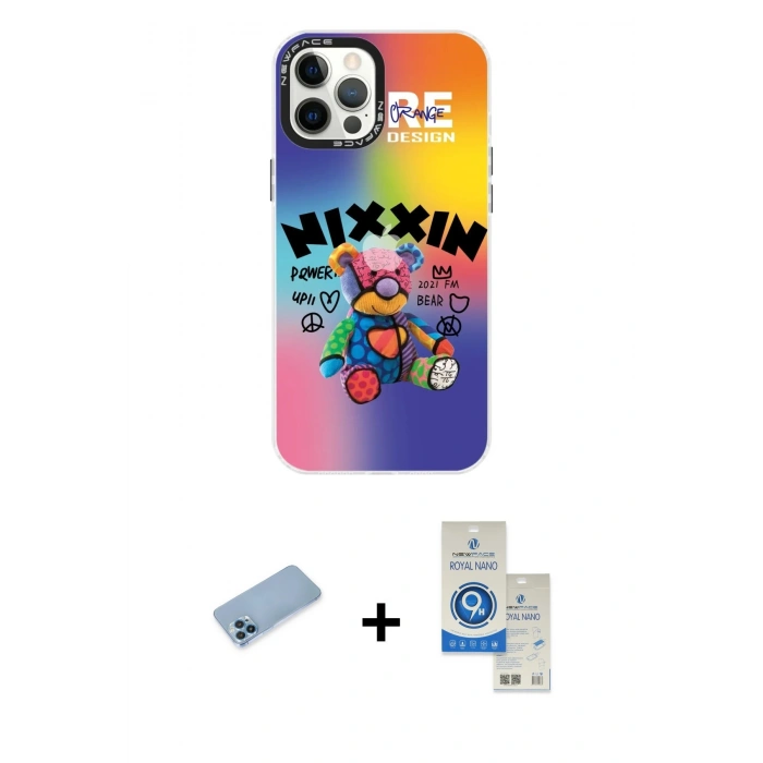 MARSİLYAN™- iPhone 12 Pro Max Kılıf Siluet Çizgi Koleksiyonu - Şeffaf Royal Nano Ekran Koruyucu + Shine Kamera Lens Koruma Cam - MI