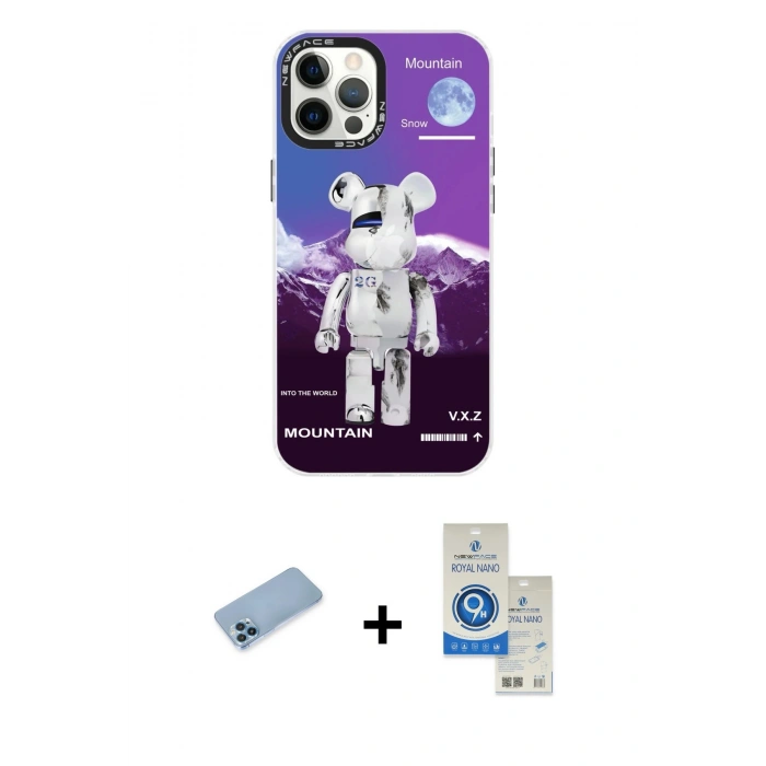 MARSİLYAN™- iPhone 12 Pro Max Kılıf Siluet Çizgi Koleksiyonu - Şeffaf Royal Nano Ekran Koruyucu + Shine Kamera Lens Koruma Cam - MI