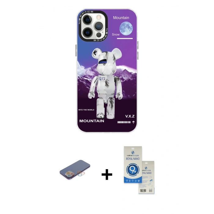 MARSİLYAN™- iPhone 12 Pro Max Kılıf Siluet Çizgi Koleksiyonu - Şeffaf Royal Nano Ekran Koruyucu + Renkli Kamera Lens Koruma Cam - PE