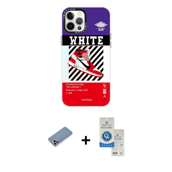 MARSİLYAN™- iPhone 12 Pro Max Kılıf Siluet Çizgi Koleksiyonu - Şeffaf Royal Nano Ekran Koruyucu + Pembe Shine Kamera Lens Koruma Cam