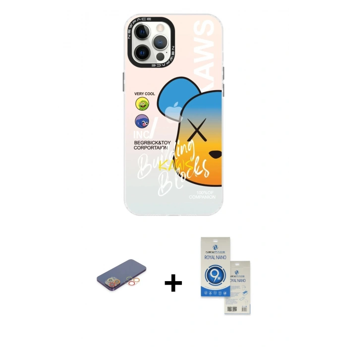 MARSİLYAN™- iPhone 12 Pro Max Kılıf Siluet Çizgi Koleksiyonu - Şeffaf Royal Nano Ekran Koruyucu + Renkli Kamera Lens Koruma Cam - TU