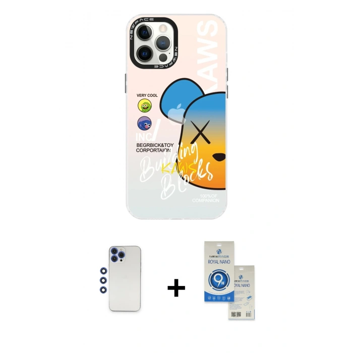 MARSİLYAN™- iPhone 12 Pro Max Kılıf Siluet Çizgi Koleksiyonu - Şeffaf Royal Nano Ekran Koruyucu + Shine Kamera Lens - LT