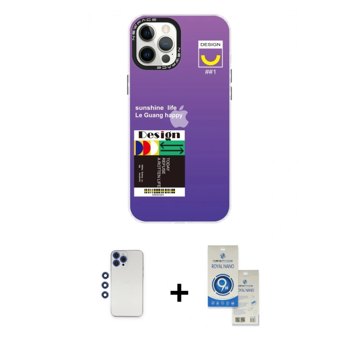 MARSİLYAN™- iPhone 12 Pro Max Kılıf Siluet Çizgi Koleksiyonu - Şeffaf Royal Nano Ekran Koruyucu + Shine Kamera Lens - LT