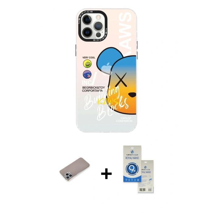 MARSİLYAN™- iPhone 12 Pro Max Kılıf Siluet Çizgi Koleksiyonu - Şeffaf Royal Nano Ekran Koruyucu + Shine Kamera Lens Koruma Cam - SABE