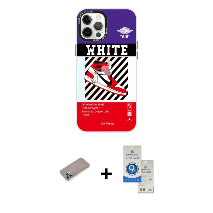 MARSİLYAN™- iPhone 12 Pro Max Kılıf Siluet Çizgi Koleksiyonu - Şeffaf Royal Nano Ekran Koruyucu + Shine Kamera Lens Koruma Cam - SABE