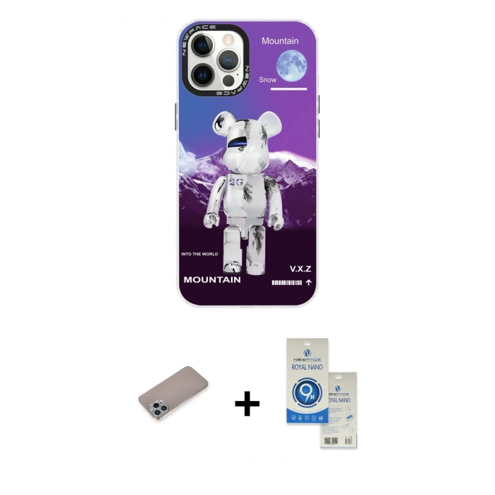 MARSİLYAN™- iPhone 12 Pro Max Kılıf Siluet Çizgi Koleksiyonu - Şeffaf Royal Nano Ekran Koruyucu + Shine Kamera Lens Koruma Cam - SABE