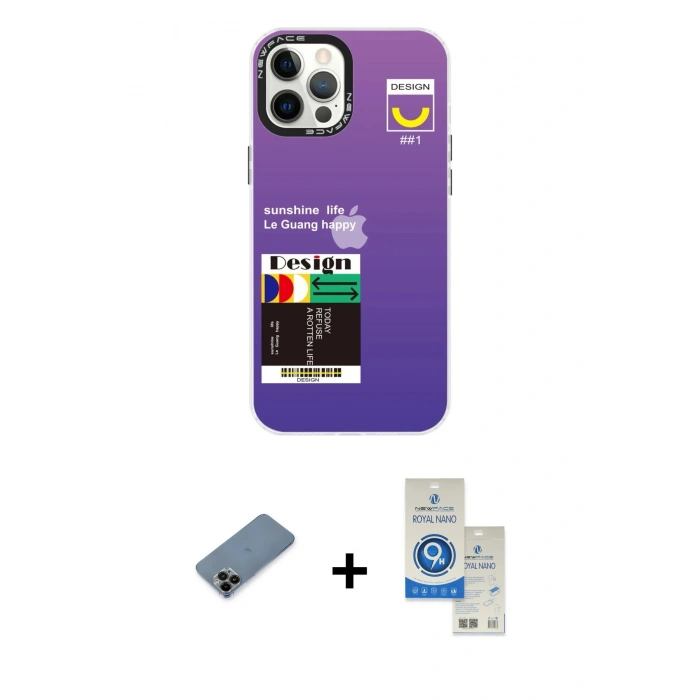 MARSİLYAN™- iPhone 12 Pro Max Kılıf Siluet Çizgi Koleksiyonu - Şeffaf Royal Nano Ekran Koruyucu + Shine Kamera Lens Koruma Cam - SH