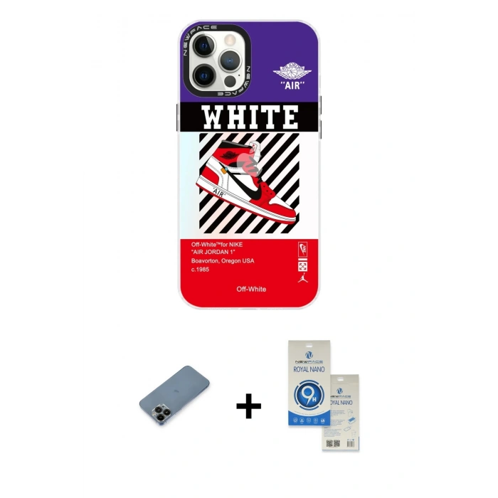 MARSİLYAN™- iPhone 12 Pro Max Kılıf Siluet Çizgi Koleksiyonu - Şeffaf Royal Nano Ekran Koruyucu + Shine Kamera Lens Koruma Cam - SH