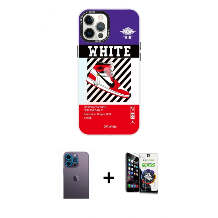 MARSİLYAN™- iPhone 12 Pro Max Kılıf Siluet Çizgi Koleksiyonu - Şeffaf Temperli Cam Ekran Koruyucu + Neon Fosforlu Kamera Lens - MI