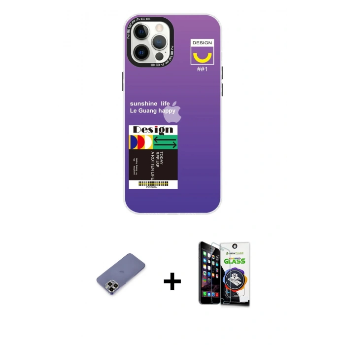 MARSİLYAN™- iPhone 12 Pro Max Kılıf Siluet Çizgi Koleksiyonu - Şeffaf Temperli Cam Ekran Koruyucu + Metal Kamera Lens Koruma Cam - GD