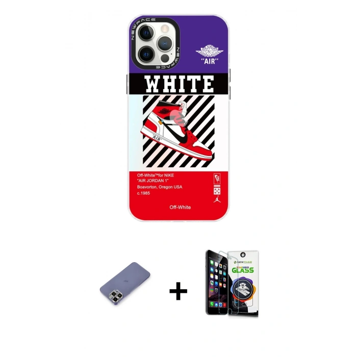 MARSİLYAN™- iPhone 12 Pro Max Kılıf Siluet Çizgi Koleksiyonu - Şeffaf Temperli Cam Ekran Koruyucu + Metal Kamera Lens Koruma Cam - GD