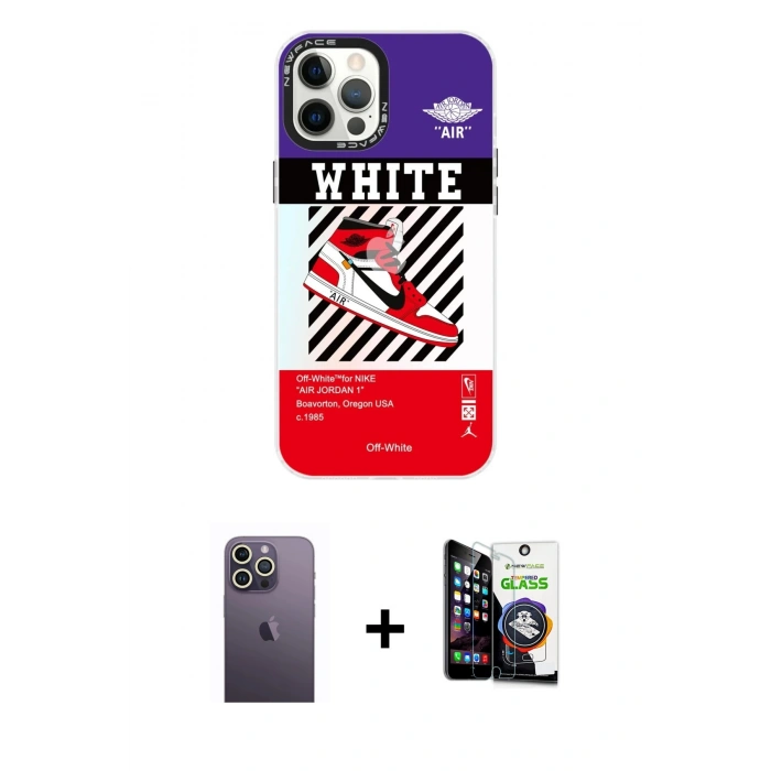 MARSİLYAN™- iPhone 12 Pro Max Kılıf Siluet Çizgi Koleksiyonu - Şeffaf Temperli Cam Ekran Koruyucu + Neon Fosforlu Kamera Lens - BZ