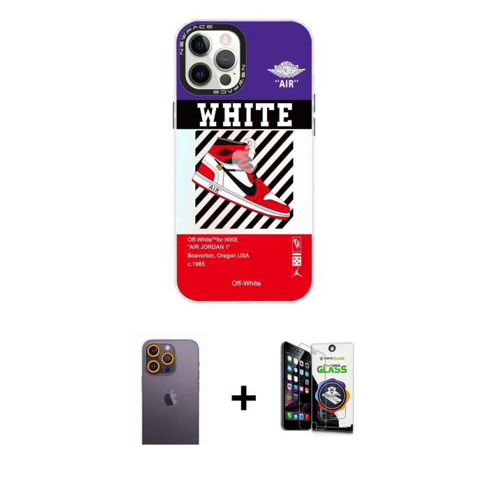 MARSİLYAN™- iPhone 12 Pro Max Kılıf Siluet Çizgi Koleksiyonu - Şeffaf Temperli Cam Ekran Koruyucu + Neon Fosforlu Kamera Lens - SI