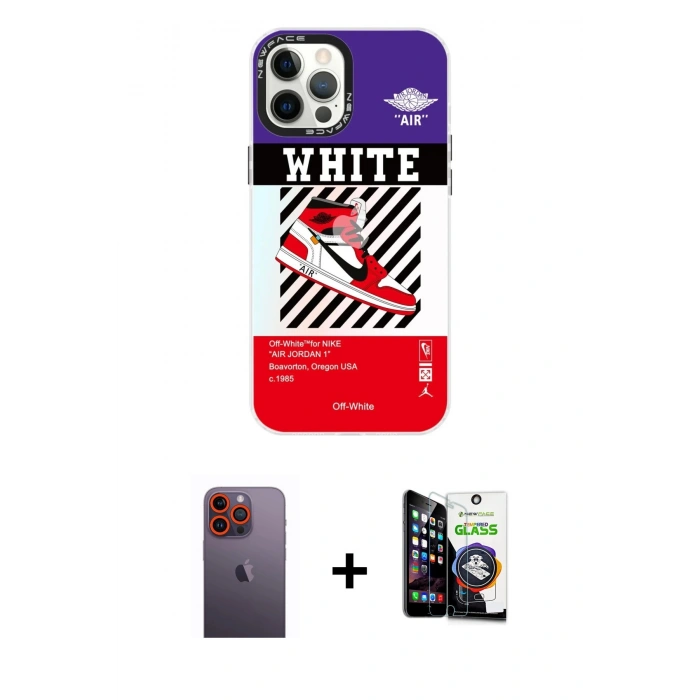 MARSİLYAN™- iPhone 12 Pro Max Kılıf Siluet Çizgi Koleksiyonu - Şeffaf Temperli Cam Ekran Koruyucu + Neon Fosforlu Kamera Lens - TU