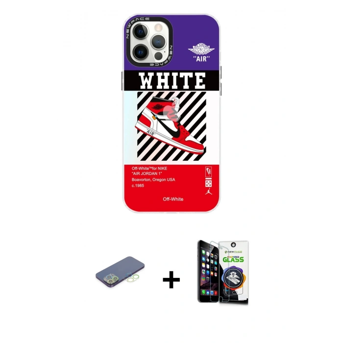 MARSİLYAN™- iPhone 12 Pro Max Kılıf Siluet Çizgi Koleksiyonu - Şeffaf Temperli Cam Ekran Koruyucu + Renkli Kamera Lens Koruma Cam - YL