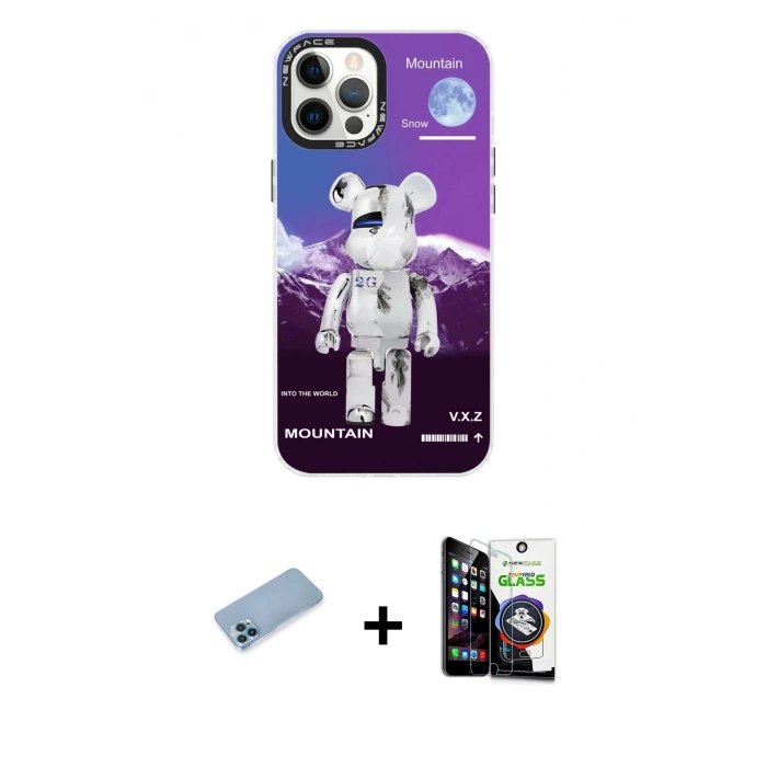 MARSİLYAN™- iPhone 12 Pro Max Kılıf Siluet Çizgi Koleksiyonu - Şeffaf Temperli Cam Ekran Koruyucu + Shine Kamera Lens Koruma Cam - MI