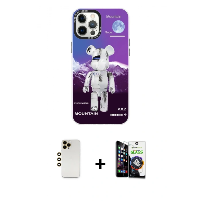 MARSİLYAN™- iPhone 12 Pro Max Kılıf Siluet Çizgi Koleksiyonu - Şeffaf Temperli Cam Ekran Koruyucu + Shine Kamera Lens - GD