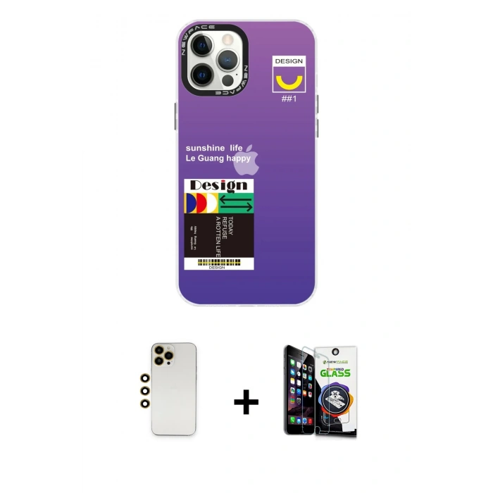 MARSİLYAN™- iPhone 12 Pro Max Kılıf Siluet Çizgi Koleksiyonu - Şeffaf Temperli Cam Ekran Koruyucu + Shine Kamera Lens - GD