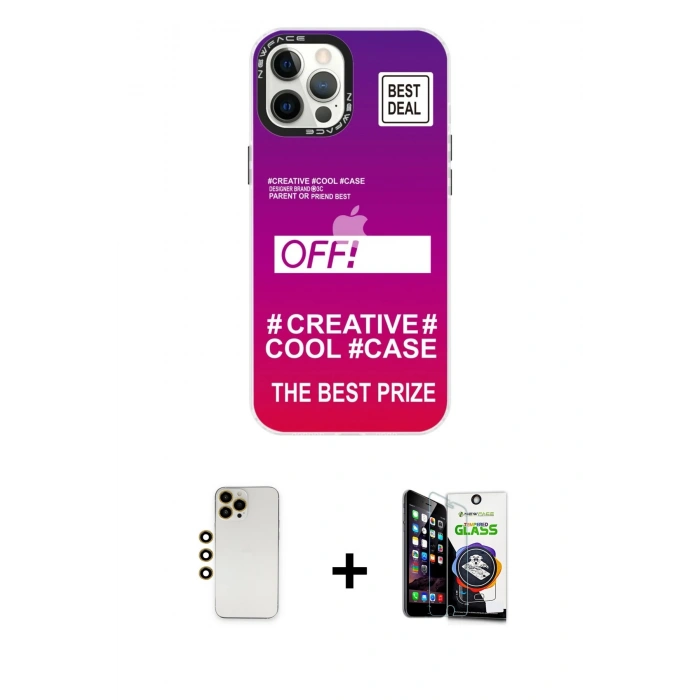 MARSİLYAN™- iPhone 12 Pro Max Kılıf Siluet Çizgi Koleksiyonu - Şeffaf Temperli Cam Ekran Koruyucu + Shine Kamera Lens - GD