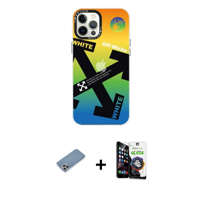 MARSİLYAN™- iPhone 12 Pro Max Kılıf Siluet Çizgi Koleksiyonu - Şeffaf Temperli Cam Ekran Koruyucu + Shine Kamera Lens Koruma Cam - GS