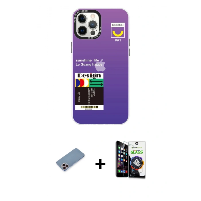 MARSİLYAN™- iPhone 12 Pro Max Kılıf Siluet Çizgi Koleksiyonu - Şeffaf Temperli Cam Ekran Koruyucu + Shine Kamera Lens Koruma Cam - PE