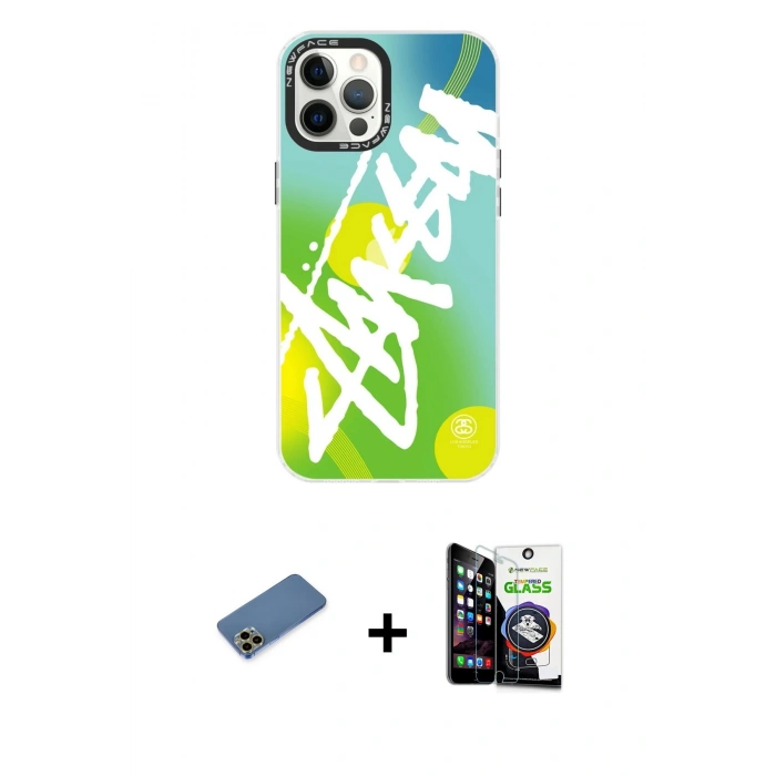 MARSİLYAN™- iPhone 12 Pro Max Kılıf Siluet Çizgi Koleksiyonu - Şeffaf Temperli Cam Ekran Koruyucu + Shine Kamera Lens Koruma Cam - GD