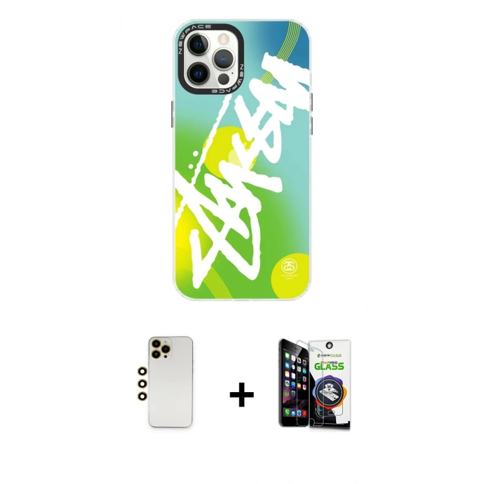 MARSİLYAN™- iPhone 12 Pro Max Kılıf Siluet Çizgi Koleksiyonu - Şeffaf Temperli Cam Ekran Koruyucu + Shine Kamera Lens - GD