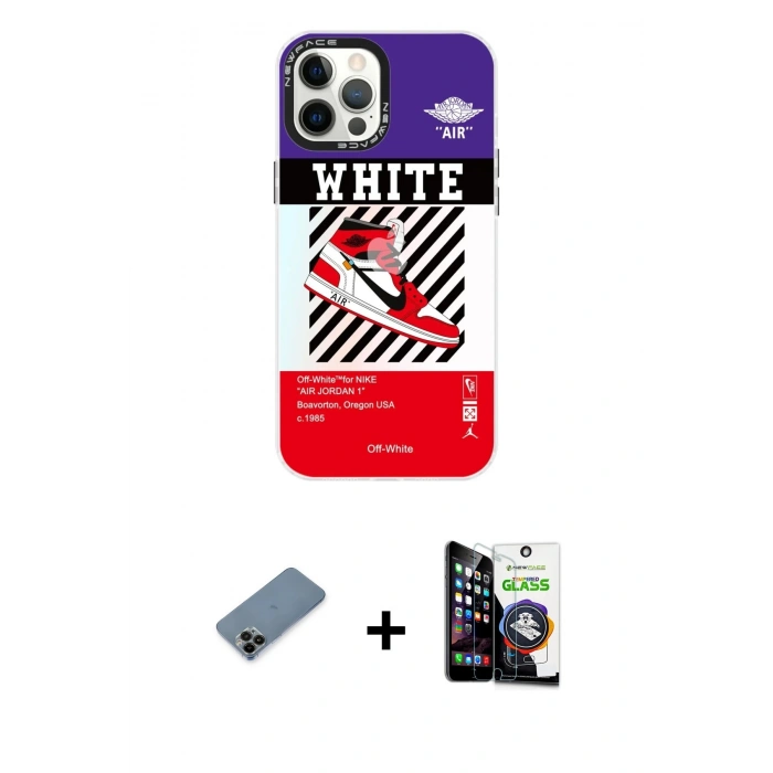 MARSİLYAN™- iPhone 12 Pro Max Kılıf Siluet Çizgi Koleksiyonu - Şeffaf Temperli Cam Ekran Koruyucu + Siyah Shine Kamera Lens Koruma Cam
