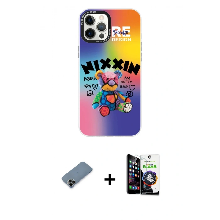 MARSİLYAN™- iPhone 12 Pro Max Kılıf Siluet Çizgi Koleksiyonu - Şeffaf Temperli Cam Ekran Koruyucu + Siyah Shine Kamera Lens Koruma Cam