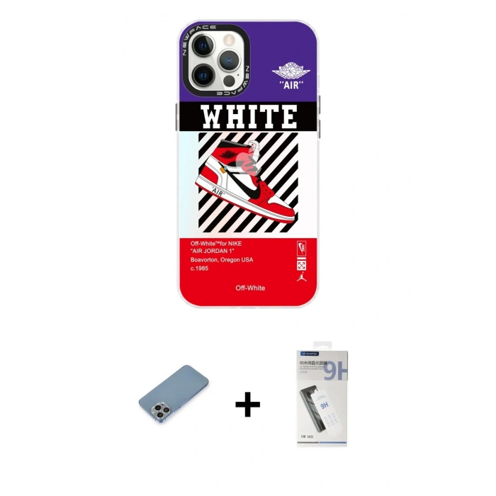 MARSİLYAN™- iPhone 12 Pro Max Kılıf Siluet Çizgi Koleksiyonu - Şeffaf Uv Polymer Nano Ekran Koruyucu + Gökkuşağı Shine Kamera Lens Koruma Cam