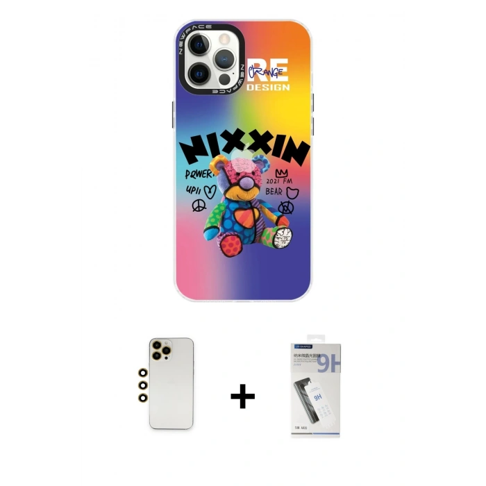 MARSİLYAN™- iPhone 12 Pro Max Kılıf Siluet Çizgi Koleksiyonu - Şeffaf Uv Polymer Nano Ekran Koruyucu + Shine Kamera Lens - GD