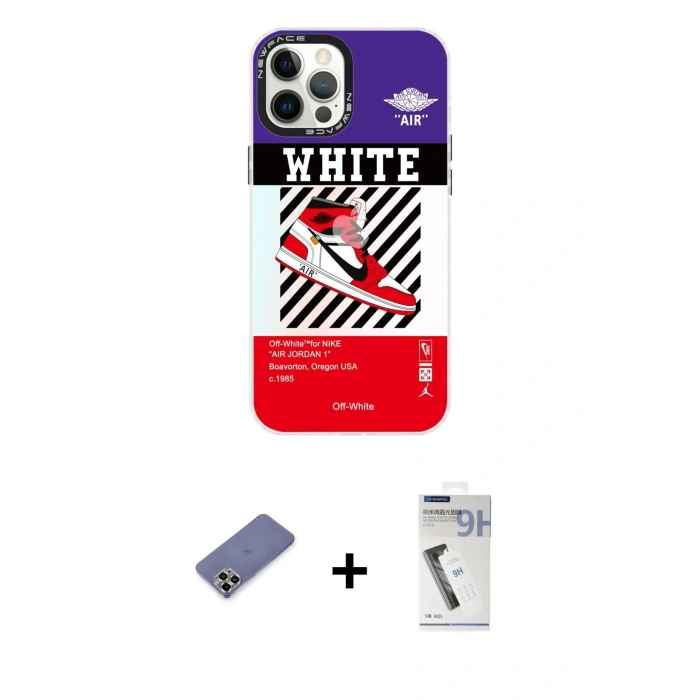 MARSİLYAN™- iPhone 12 Pro Max Kılıf Siluet Çizgi Koleksiyonu - Şeffaf Uv Polymer Nano Ekran Koruyucu + Metal Kamera Lens Koruma Cam - GD